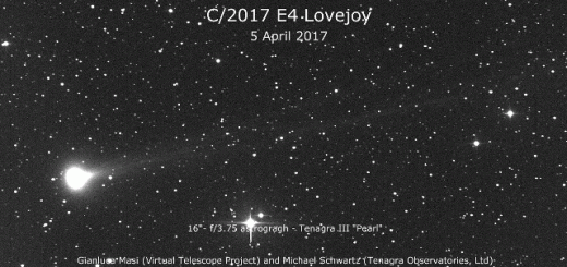 Comet C/2017 E4 Lovejoy: evolution of the ion tail on 5 April 2017, in 70 minutes