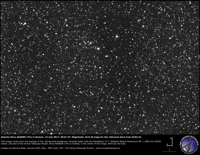 Galactic nova ASASSN-17hx in Scutum: 13 July 2017