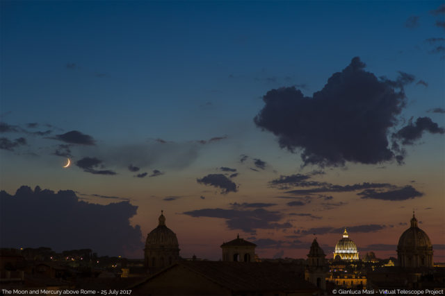 The Moon and Mercury above the western horizon, with the St. Peter's Dome on the right.