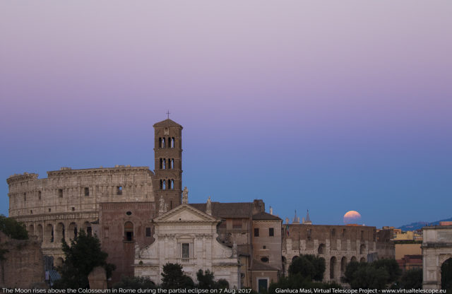 The Moon, already eclipsed, just rises above the Colosseum - 7 Aug. 2017, 18:24 UT