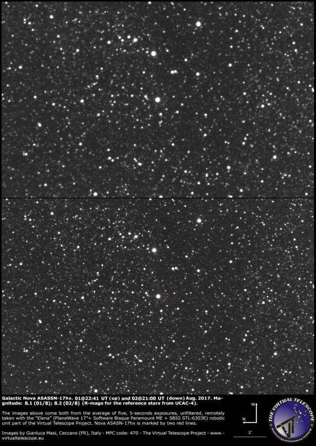 Galactic nova ASASSN-17hx in Scutum: 01 (up) and 02 (down) August 2017