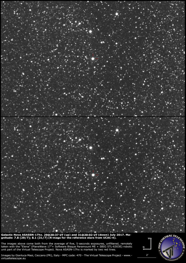 Galactic nova ASASSN-17hx in Scutum: 29 (up) and 31 (down) July 2017