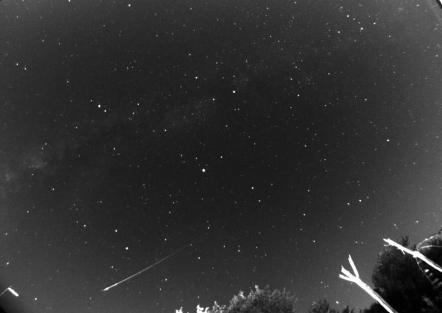 A bright Perseid meteor imaged on 12 Aug. 2017