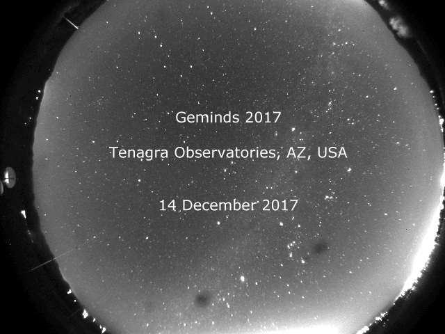Time lapse showing many Geminids captured on 14 Dec. 2017 from Tenagra Observatories