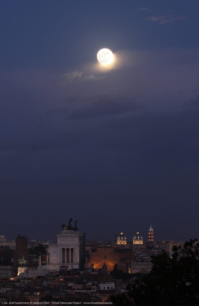 The 1 Jan. 2018 Supermoon shining above the skyline of Rome