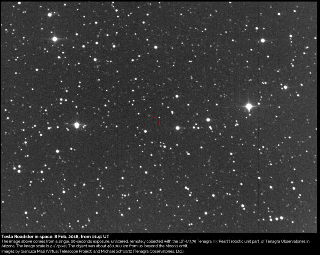 The Tesla Roadster, imaged on 8 Feb. 2018