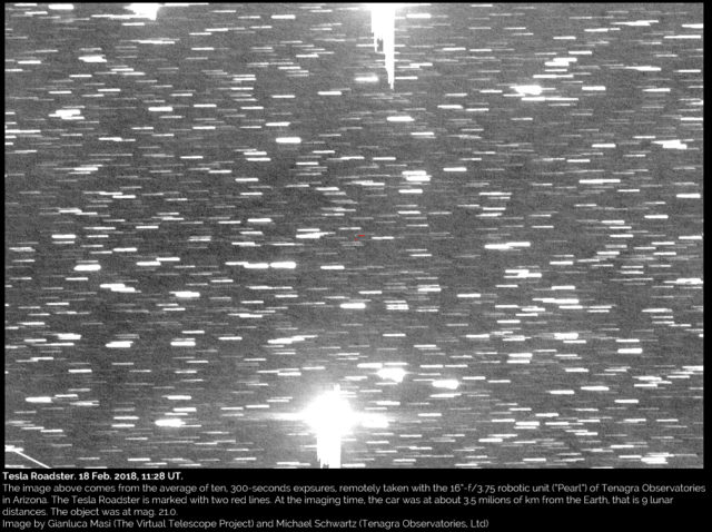 The Tesla Roadster, imaged on 18 Feb. 2018