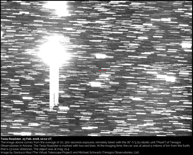 The Tesla Roadster, imaged on 23 Feb. 2018