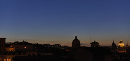 Venus and Mercury shine above the skyline of Rome, with St. Peter's dome on the right. 14 Mar. 2018