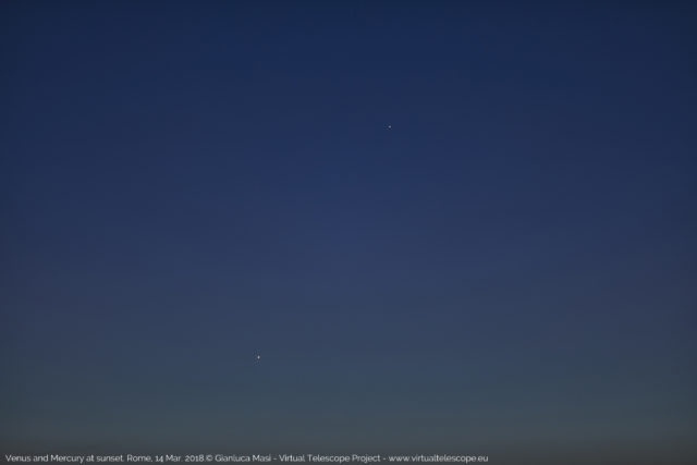 Venus and Mercury from Rome, at sunset. 14 Mar. 2018