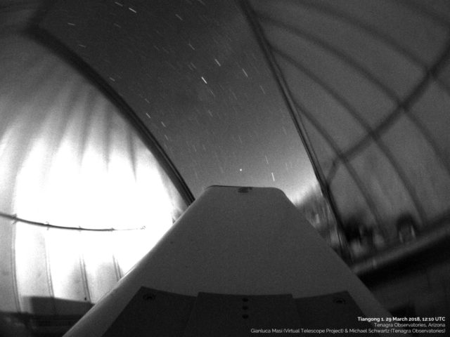 The Tiangong 1 space station in front of the 16" robotic telescope ("Pearl") available at Tenagra Observatories - 29 Mar. 2018