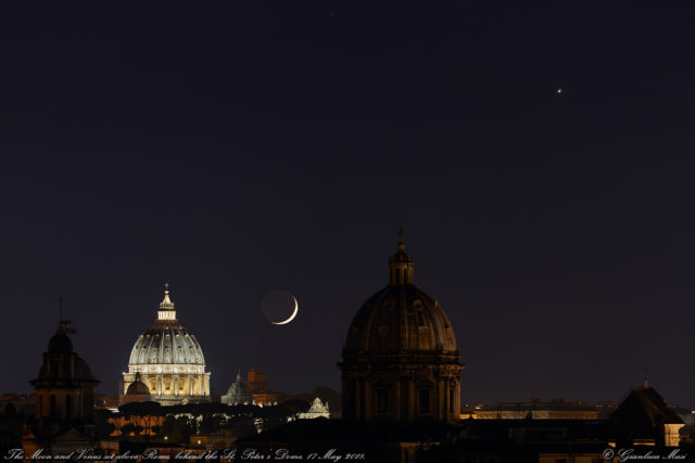 The Moon and Venus ready to set behind St- Peter's Dome. 17 May 2018