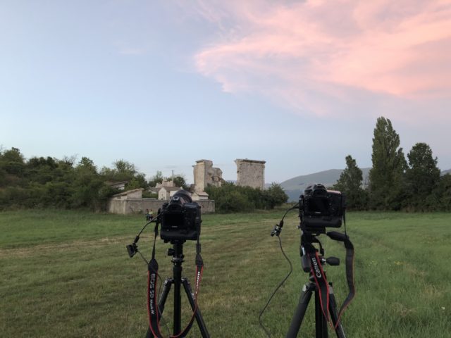 The "Madonna della Neve" ruins and the imaging cameras ready to capture the Perseids