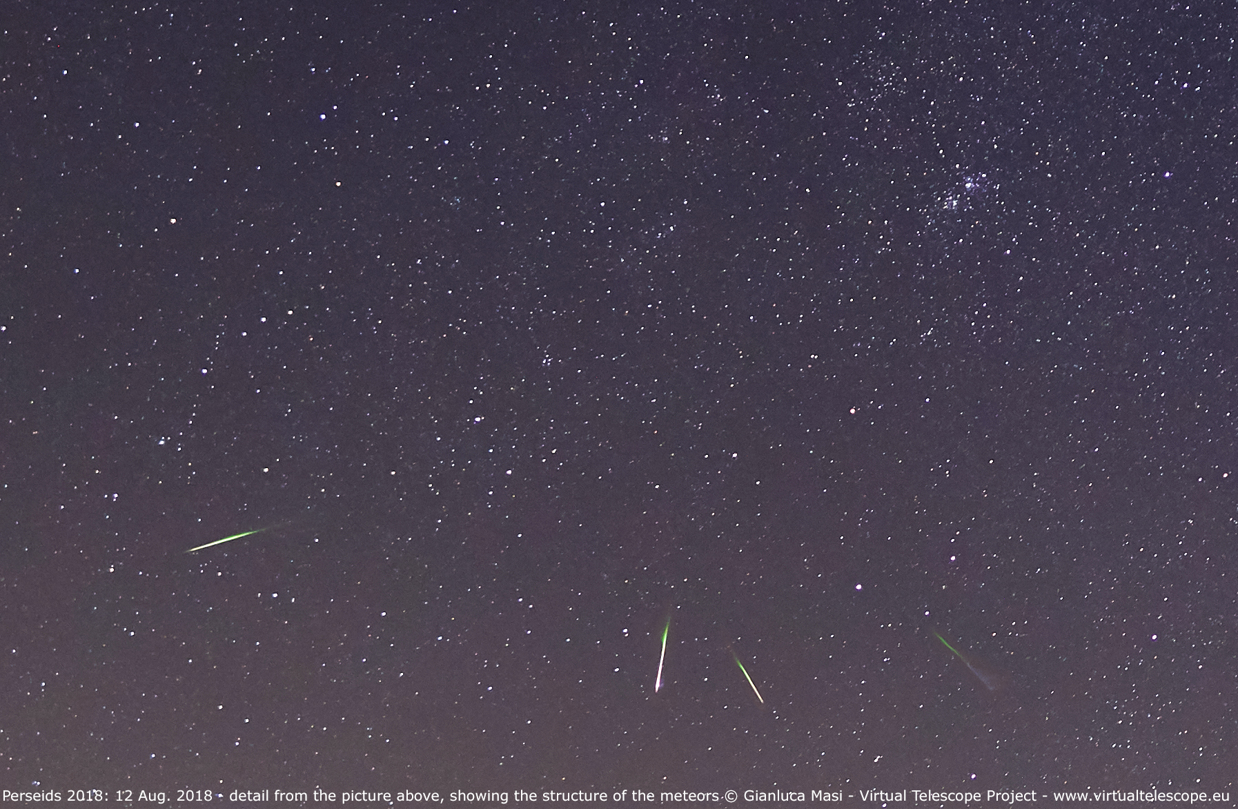 A close-up, showing the structure of the meteor streaks