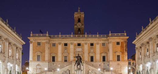 Orion is rising above the Senatorial Palace, behind the Marcus Aurelius statue. Capitoline Hill, Rome.