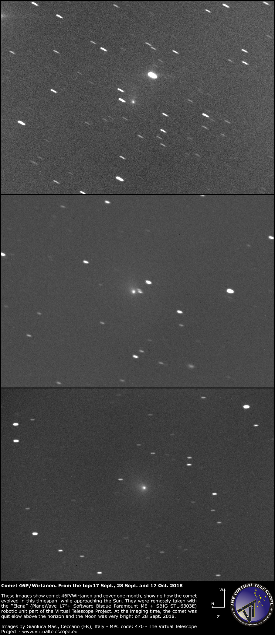 Comet 46P/Wirtanen: 17, 28 Sept. and 17 Oct. 2018
