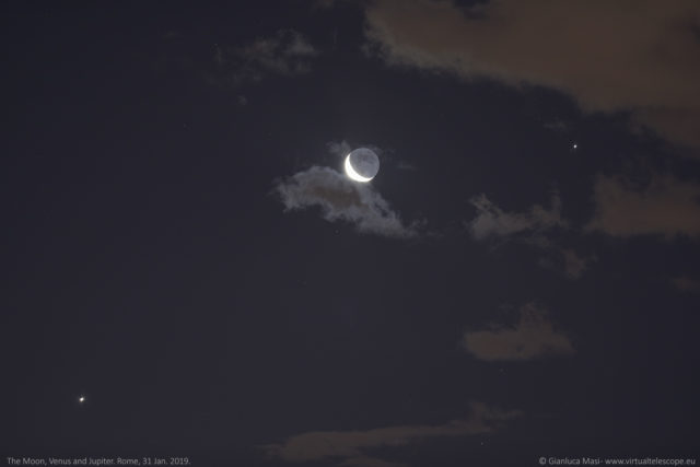 The Moon, Venus (bottom left) and Jupiter (upper right) - 31 Jan. 2019