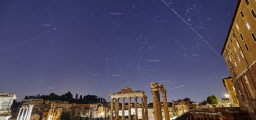 The International Space Station crosses the sky above the Roman Forum: constellations and main monuments are labelled - 22 Mar. 2019