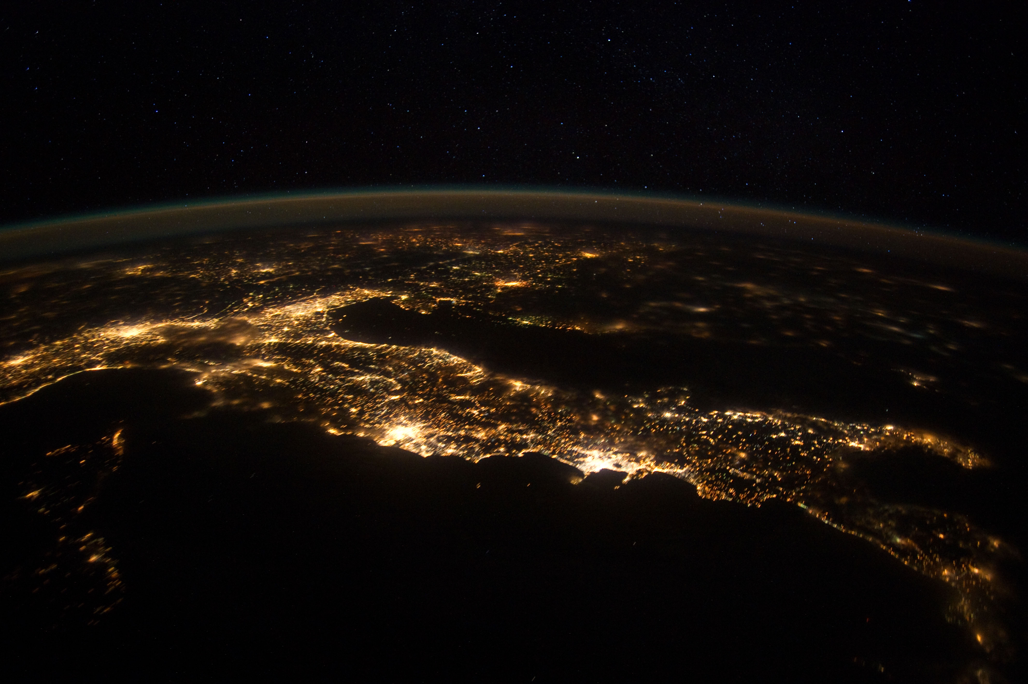 Italy from space reveals a huge amount of light pollution