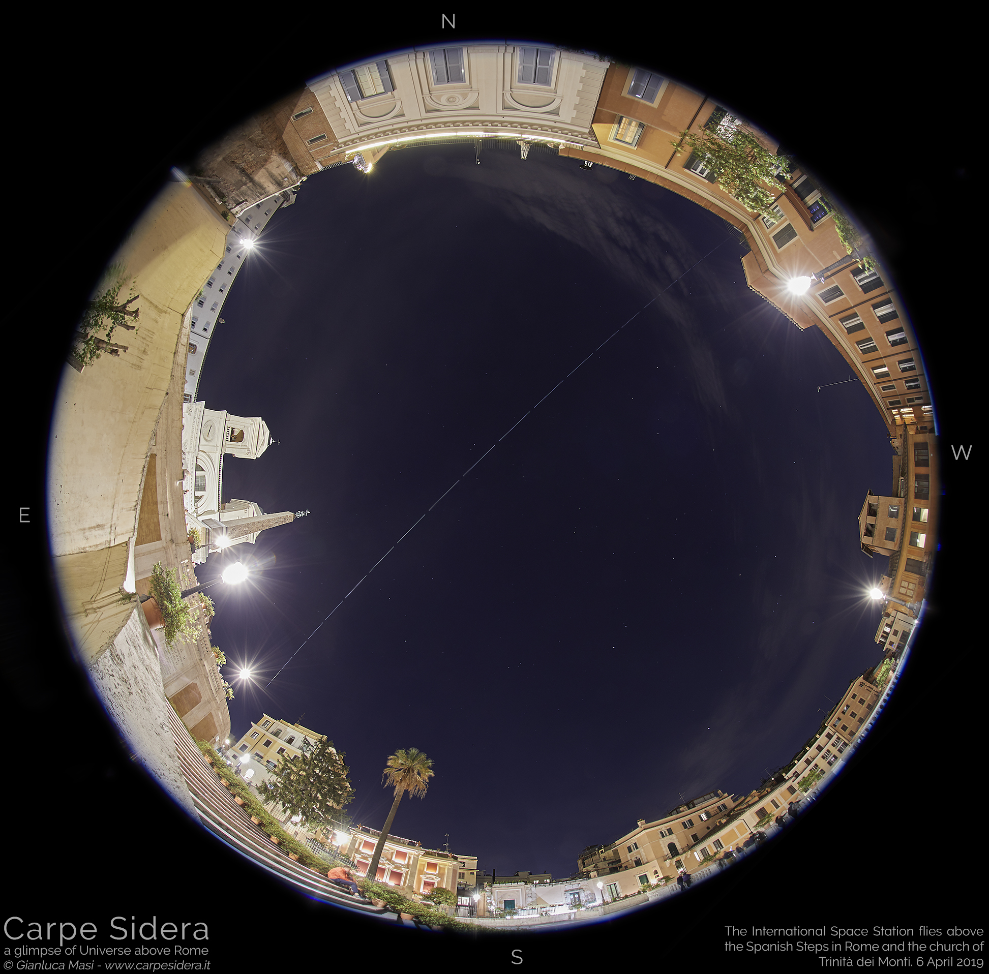 The International Space Station makes a spectacular pass above the Spanish Steps and Trinità dei Monti in Rome - 6 Apr. 2019