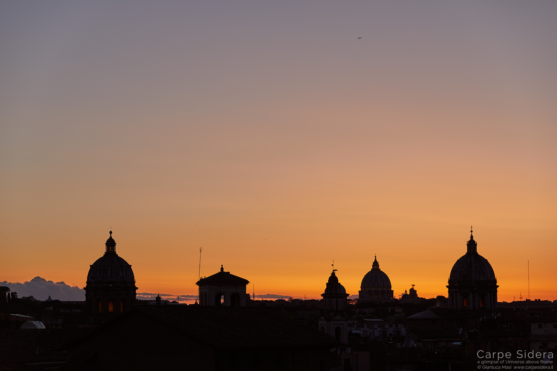 The changing colors of sunset are always amazing. Domes are, from left to right: San Biagio e Carlo ai Catinari, St. Peter and Sant'Andrea della Valle.