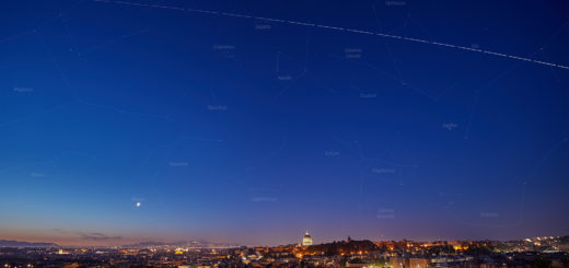 The International Space Station (ISS) crosses the sky above Rome at dawn. Constellations and planets are marked – 30 Apr. 2019