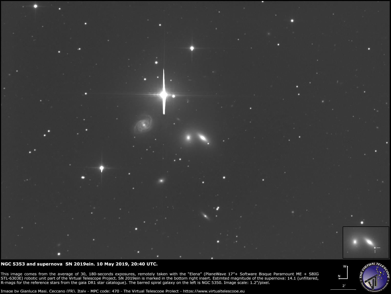 Supernova SN 2019ein in NGC 5353. 10 May 2019.
