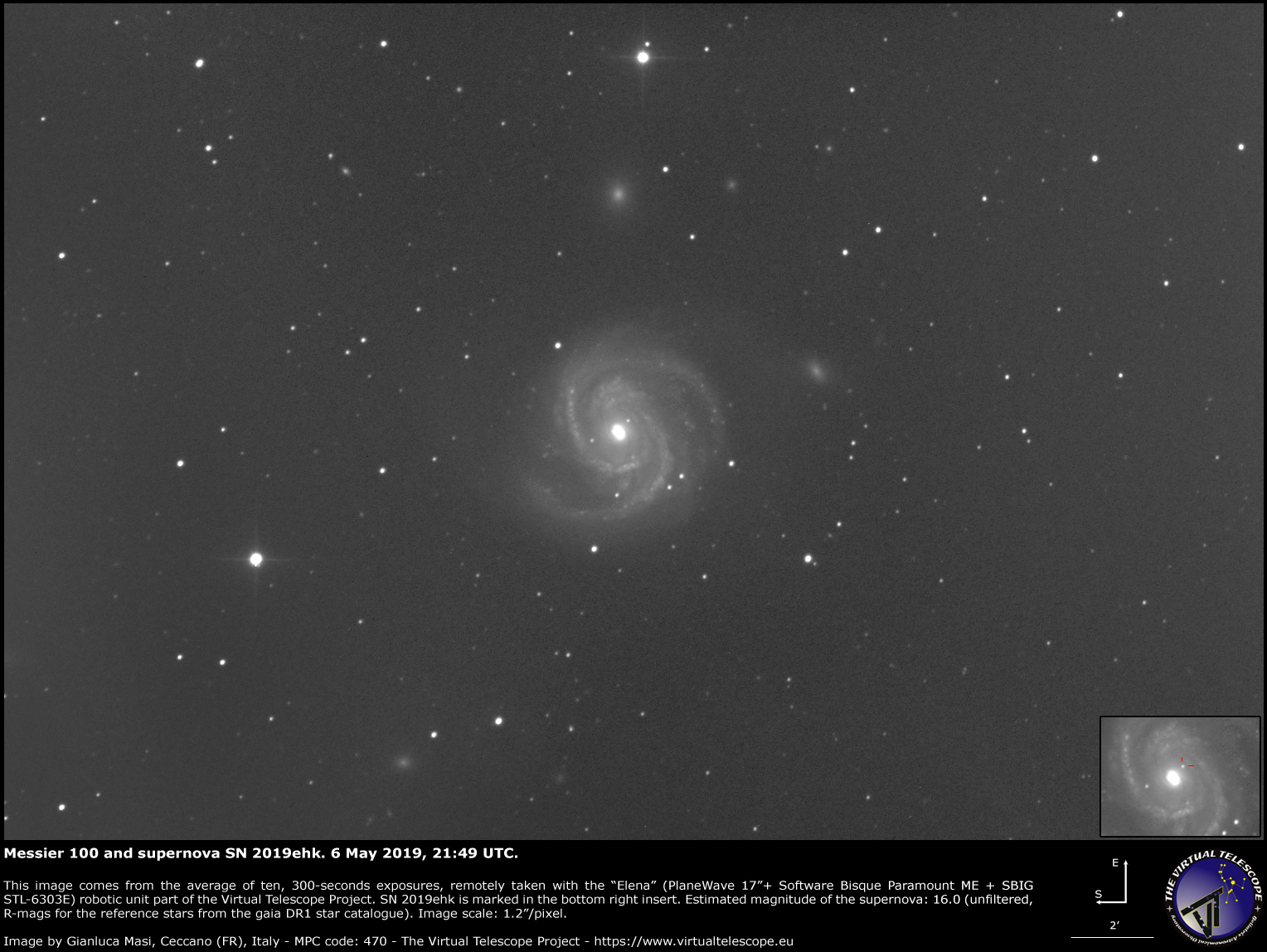 Supernova SN 2019ehk in Messier 100: 6 May 2019
