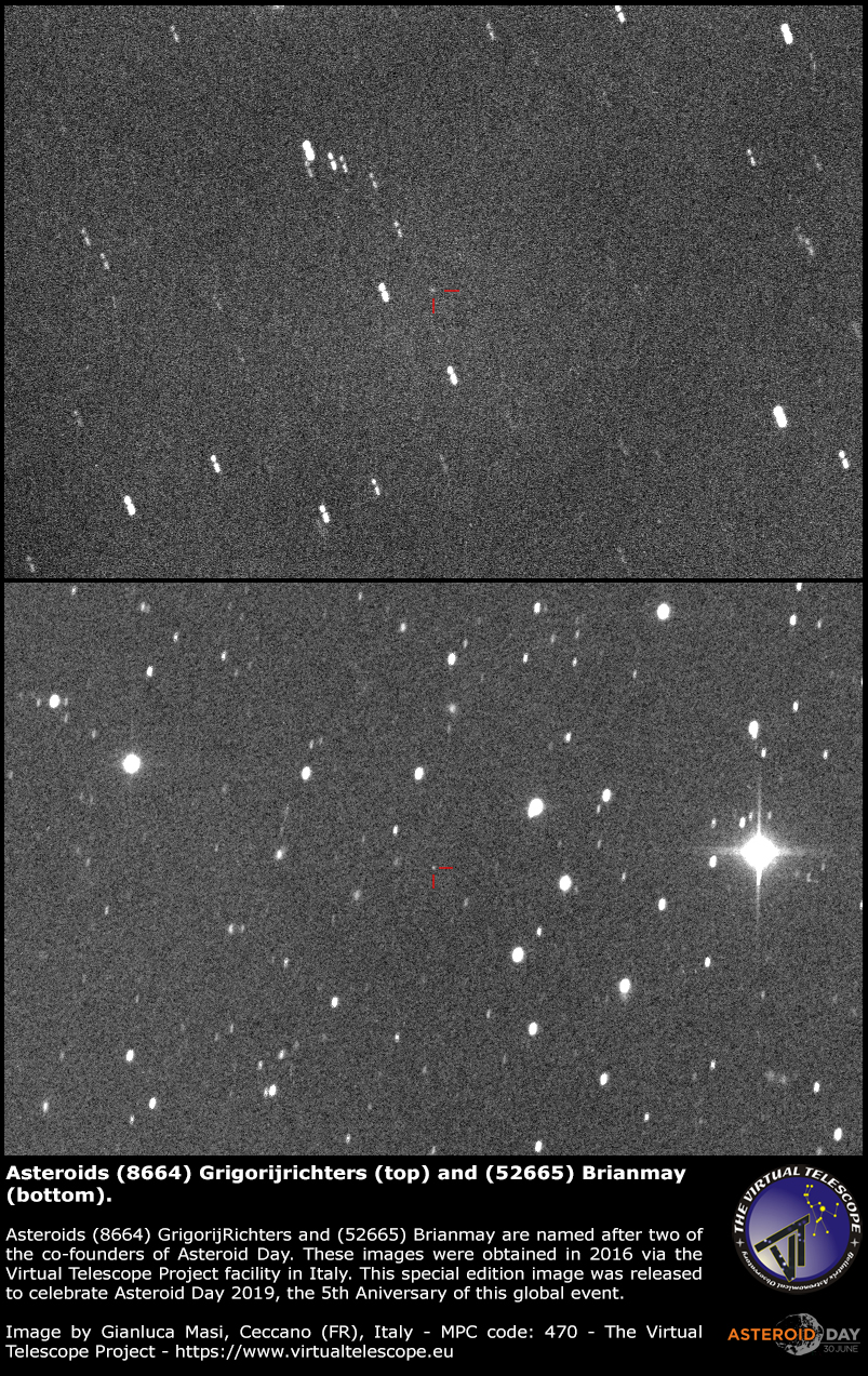 Asteroids (8664) Grigorijrichters (top) and (52665) Brianmay (bottom), imaged in 2016