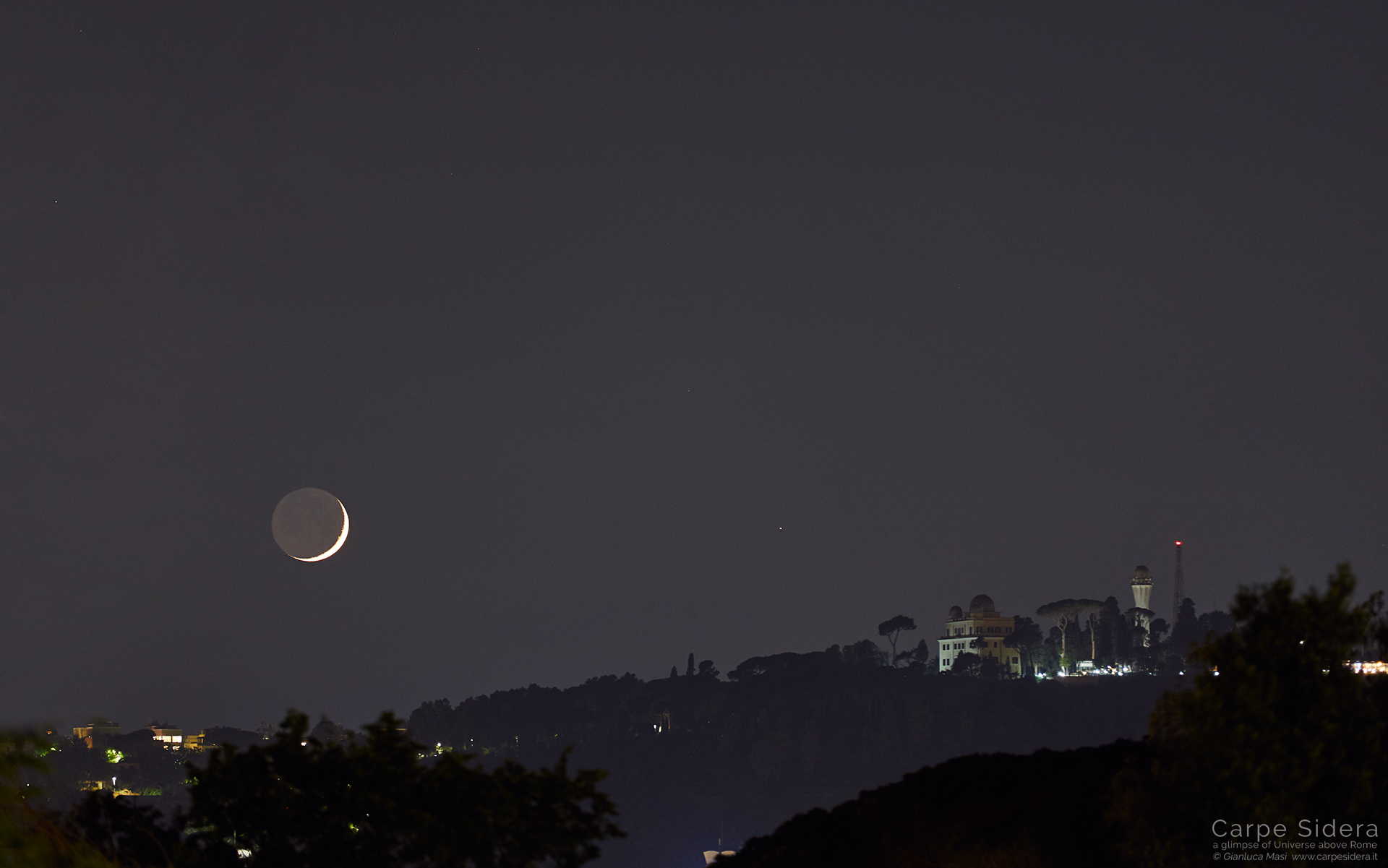 The Moon and Mars shine beside Monte Mario observatory on Rome - 5 June 2019
