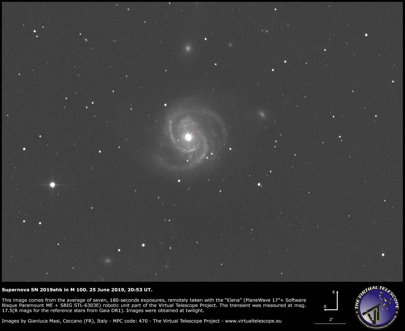 Supernova SN 2019ehk in Messier 100: 25 June 2019