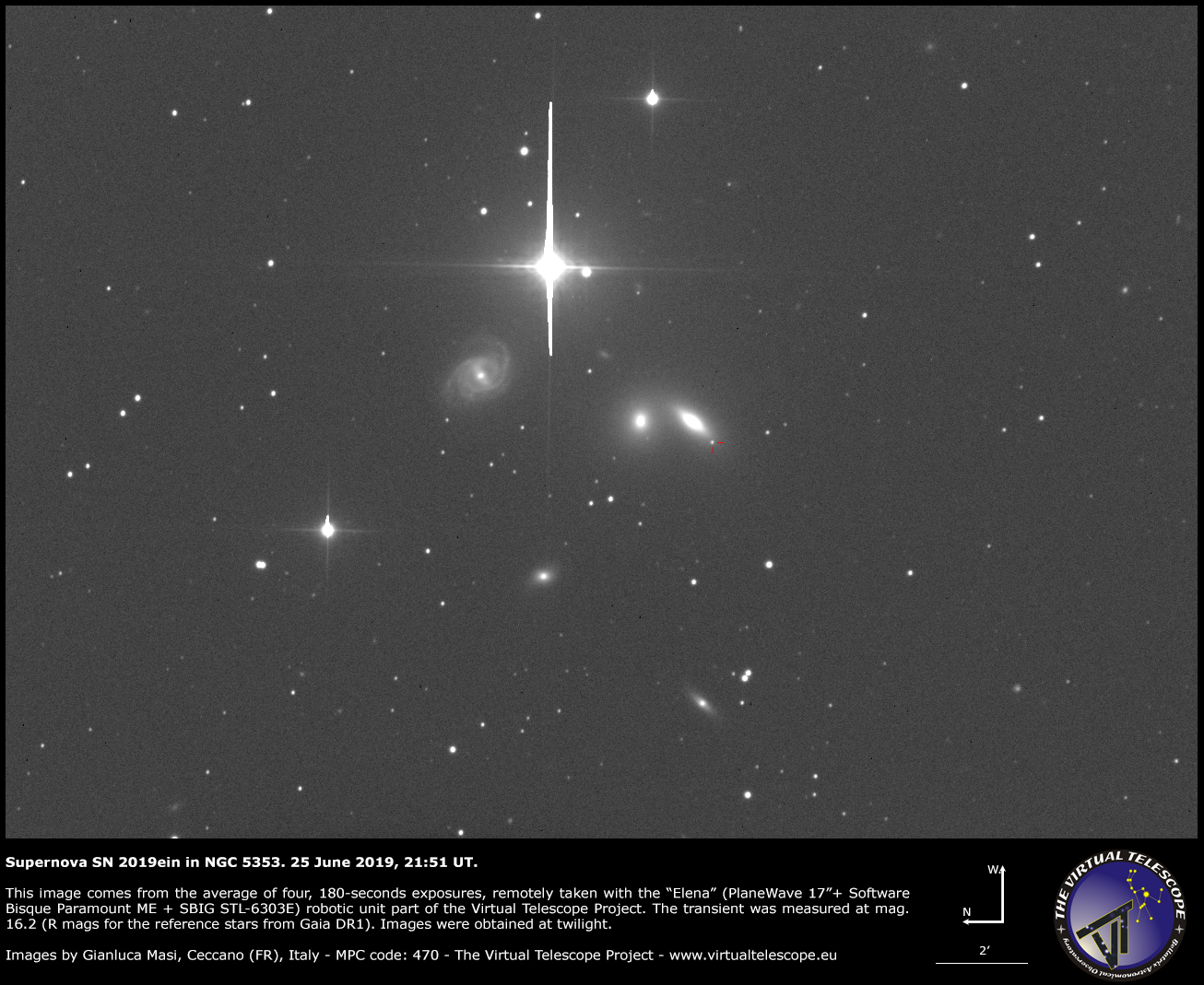 Supernova SN 2019ein in NGC 5353. 25 June 2019.