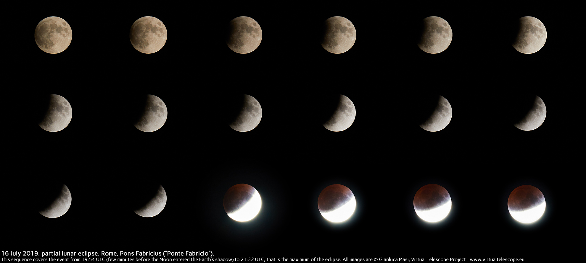 The 16 July 2019 lunar eclipse: from the start to the peak.