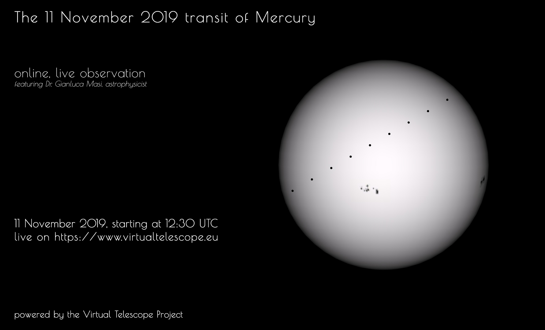The 11 Nov. 2019 transit of Mercury : online observing session - poster of the event