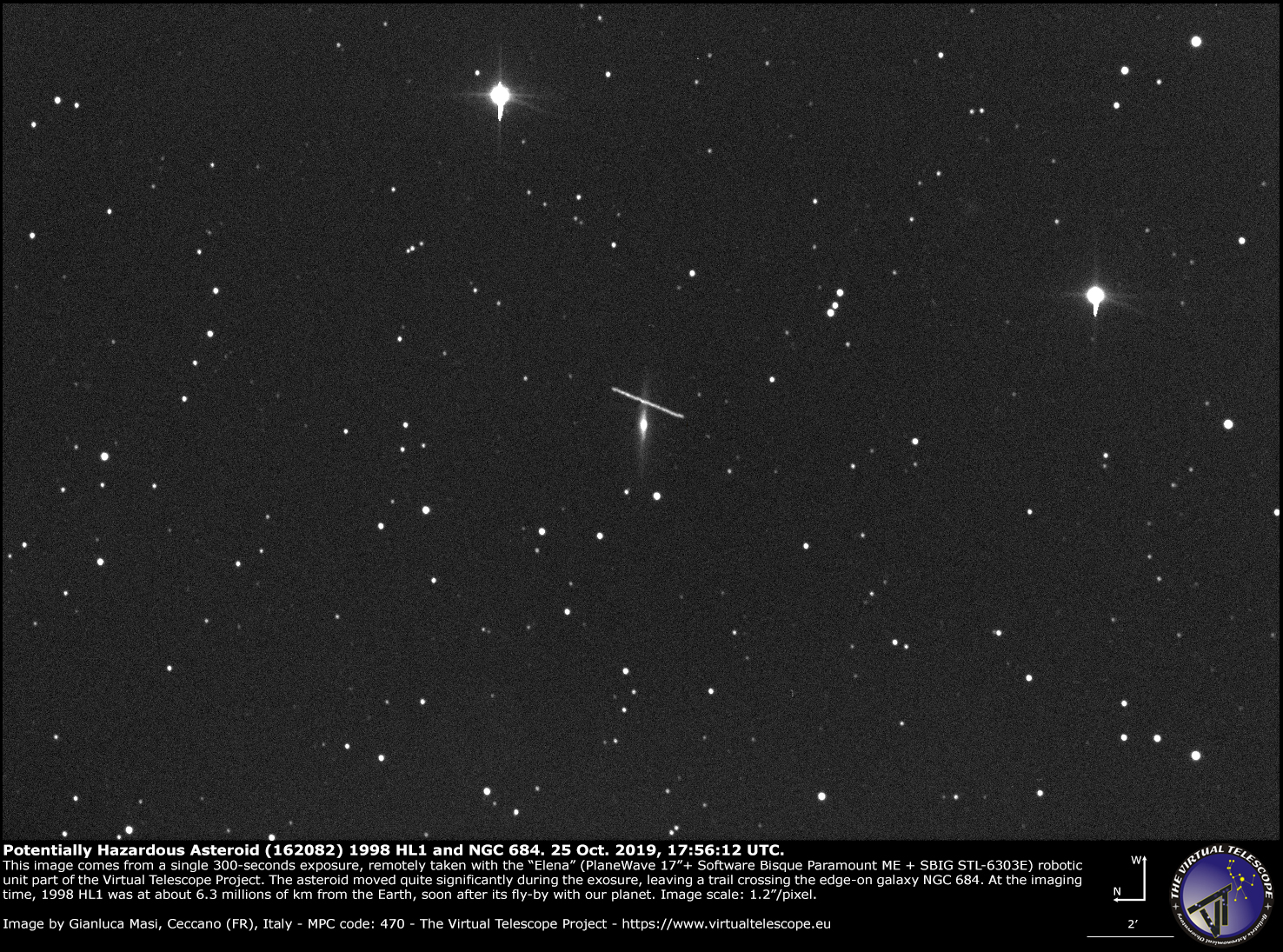 Potentially Hazardous Asteroid (162082) 1998 HL1 and galaxy NGC 684 - 25 Oct. 2019