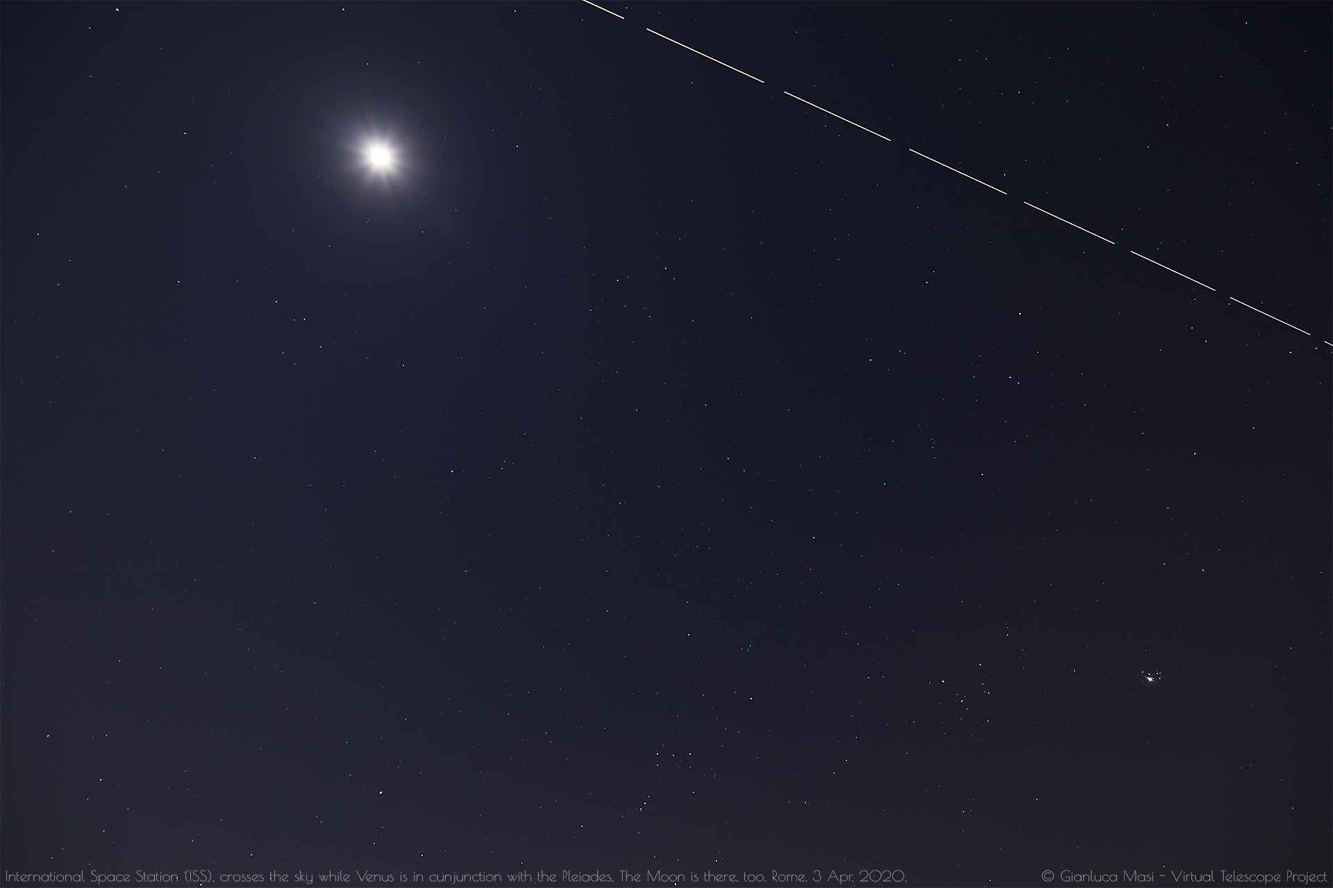 The Moon, the International Space Station and the conjunction between Venus and the Pleiades - 3 Apr. 2020