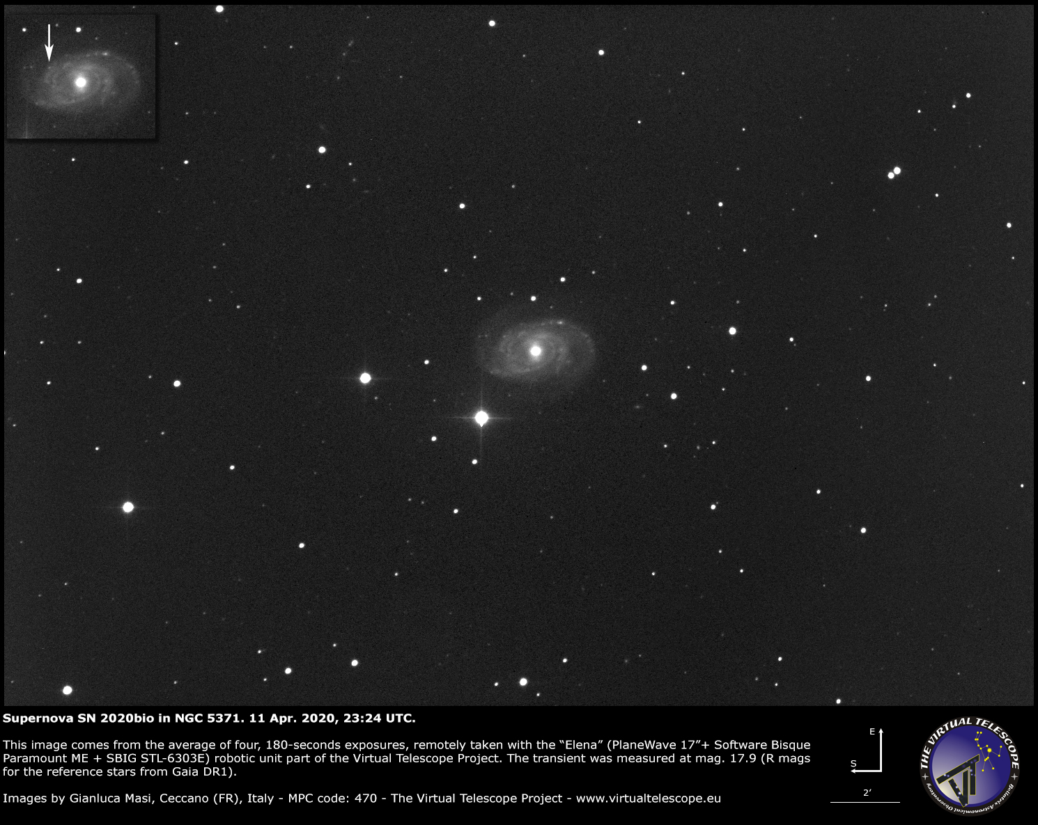 Supernova SN 2020bio in NGC 5371. 11 Apr. 2020