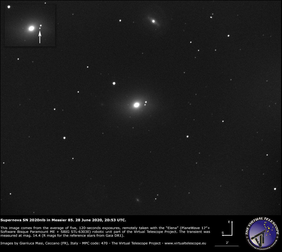 Supernova SN 2020nlb in Messier 85: an image - 28 June 2020