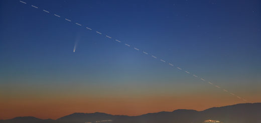 Comet C/2020 F3 Neowise above Rome at dawn, with the International Space Station crossing the field of view - 7 July 2020.