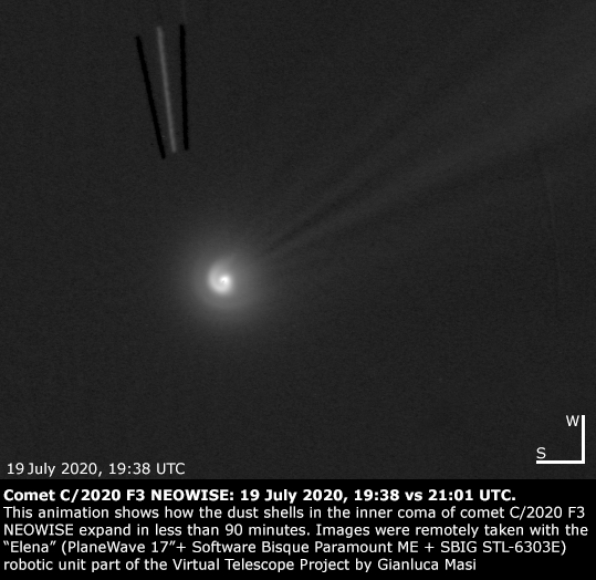 Comet C/2020 F3 NEOWISE: dust waves expansion in about 90 minutes