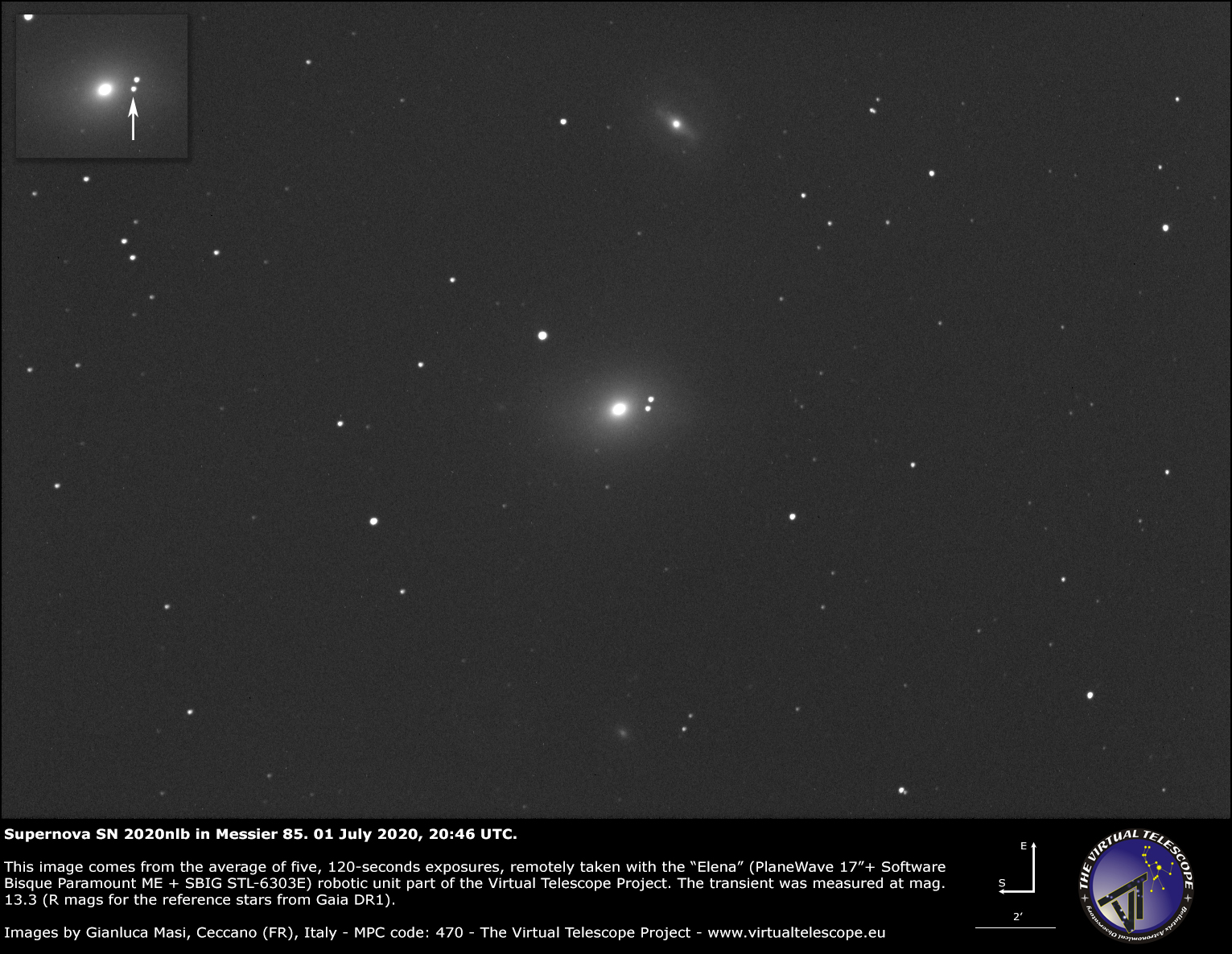 Supernova SN 2020nlb in Messier 85: an image - 01 July 2020.