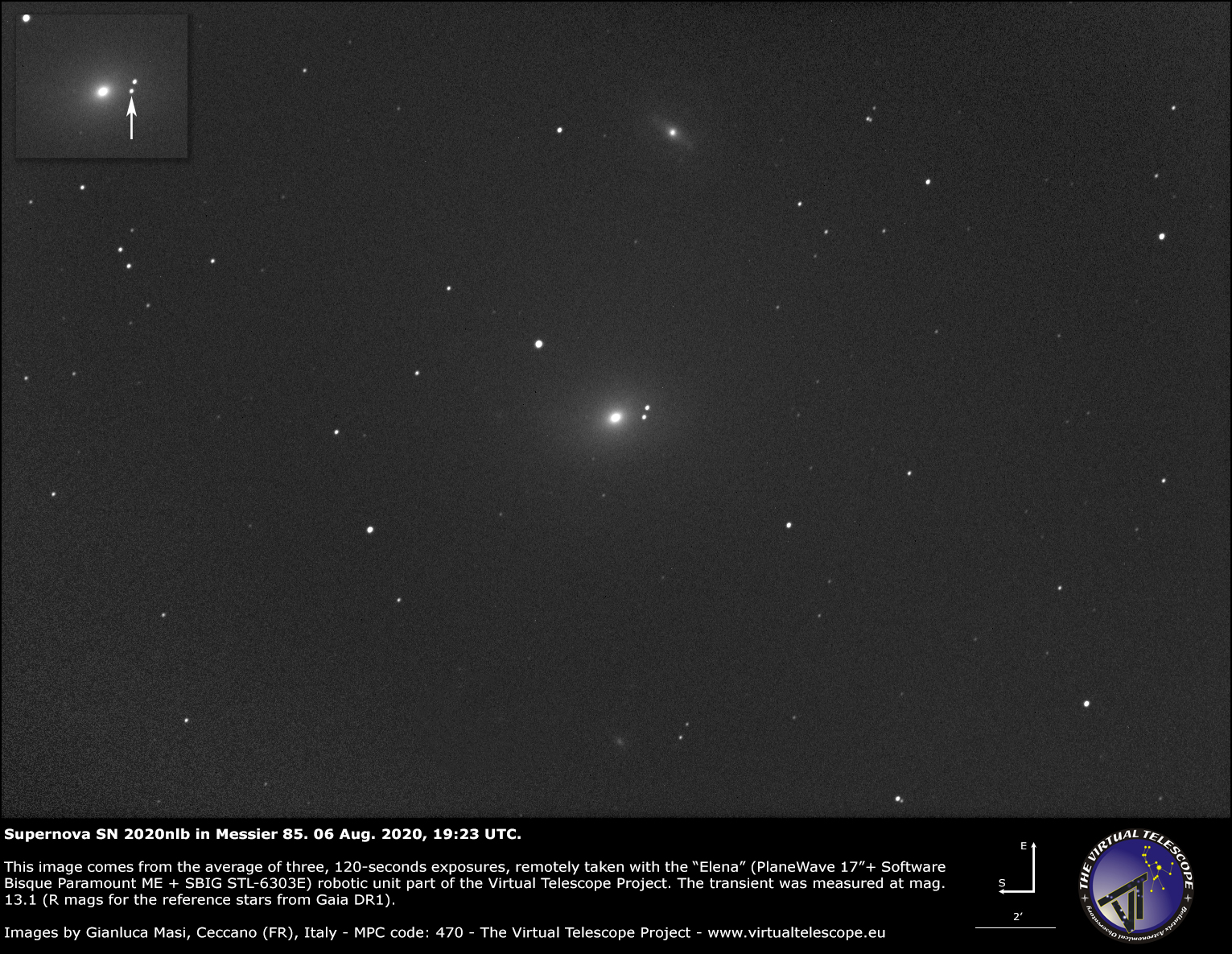 Supernova SN 2020nlb in Messier 85: an image - 06 Aug. 2020.