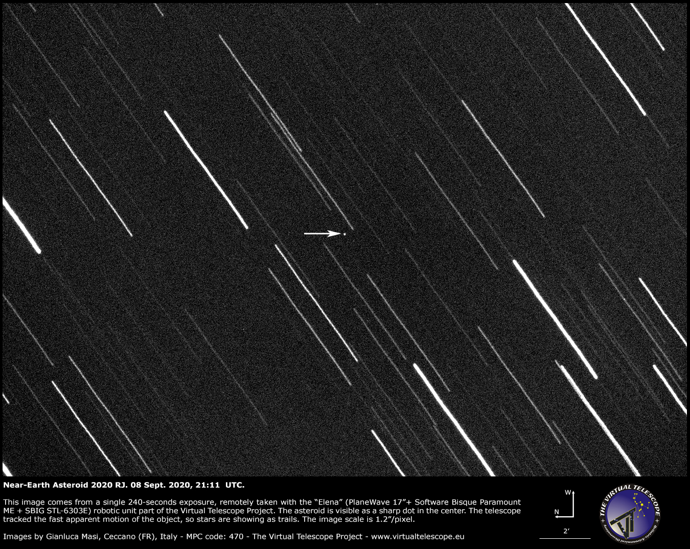 Near-Earth Asteroid 2020 RJ. 8 Sept. 2020.