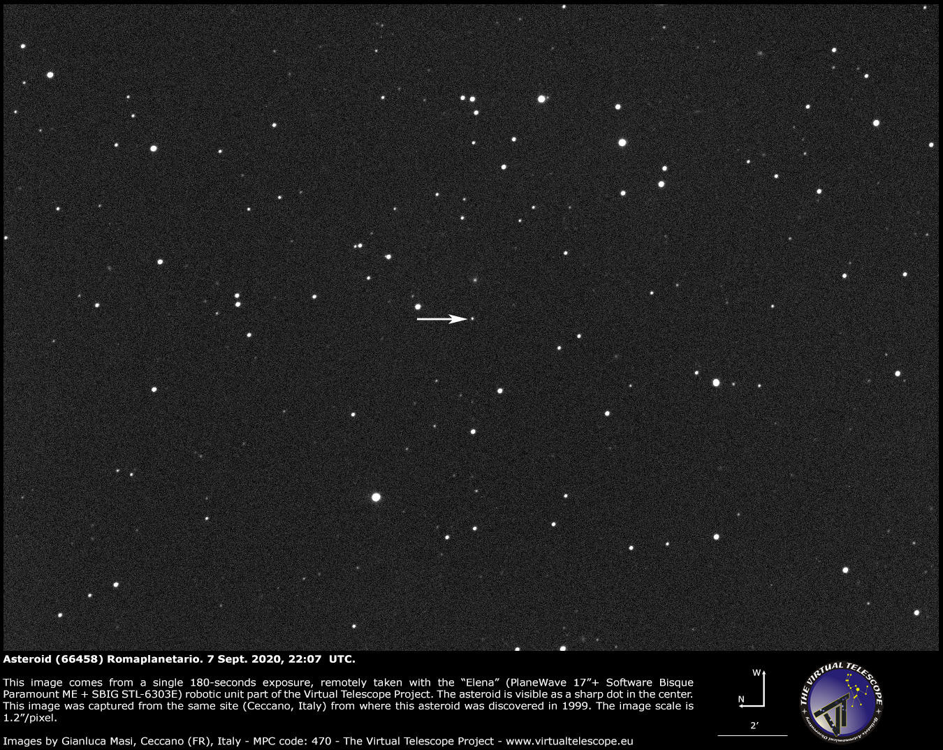 Asteroid (66458) Romaplanetario. 7 Sept. 2020.