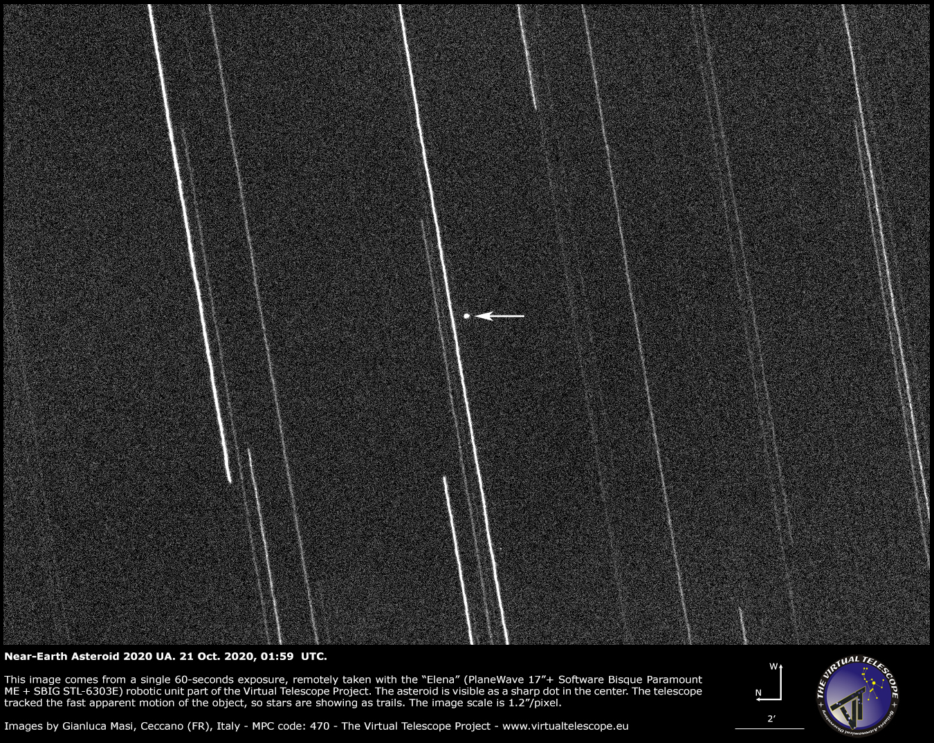 Near-Earth asteroid 2020 UA at its closest to Earth. 21 Oct. 2020.