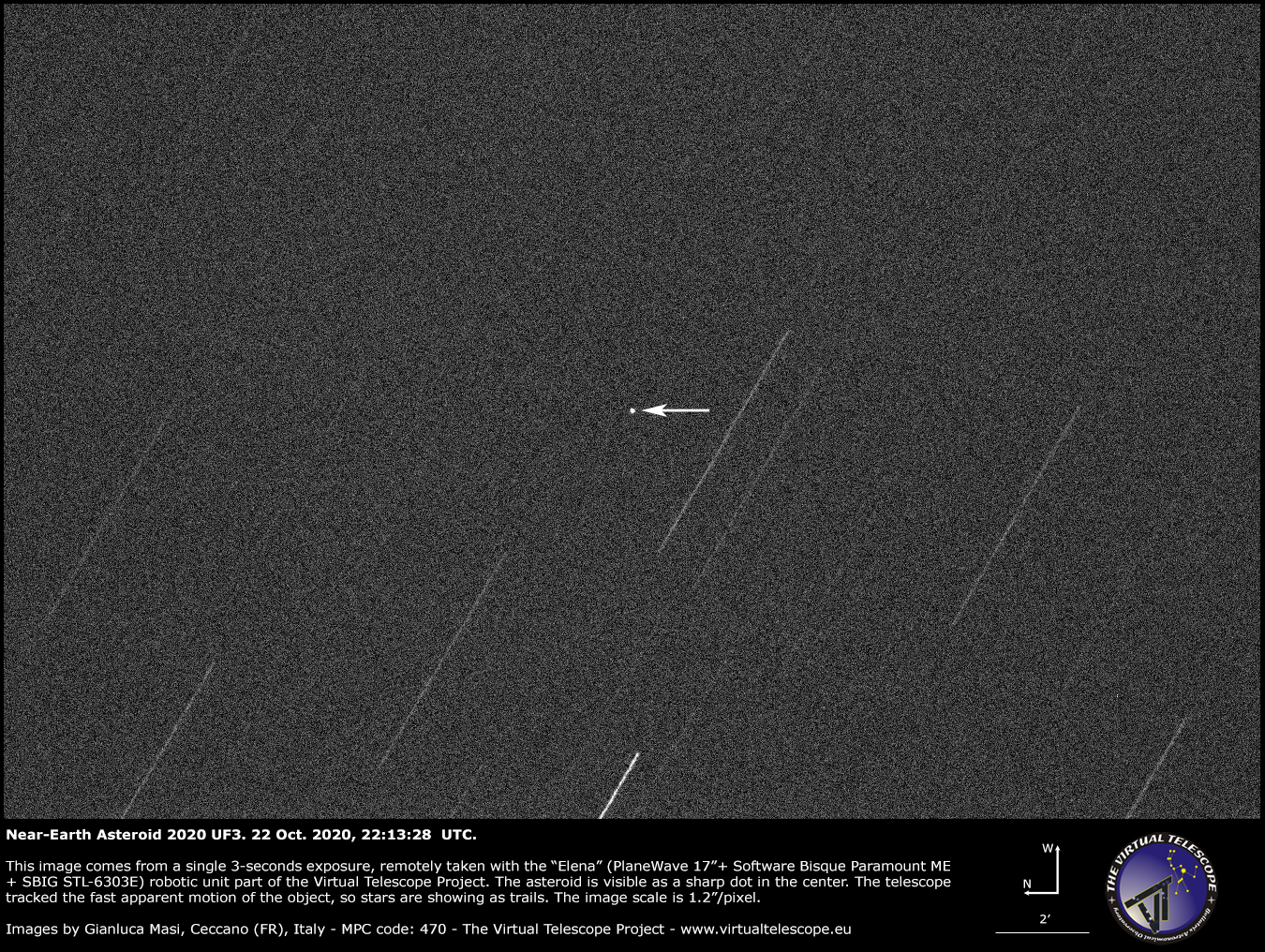 Near-Earth asteroid 2020 UF3 at its closest to us. 22 Oct. 2020.