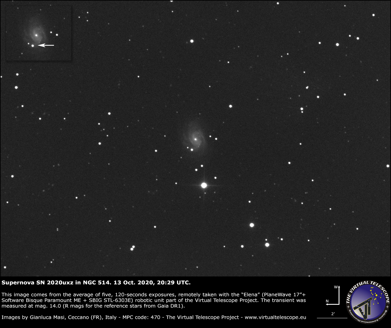 NGC 514 and supernova SN 2020uxz: 13 Oct. 2020.