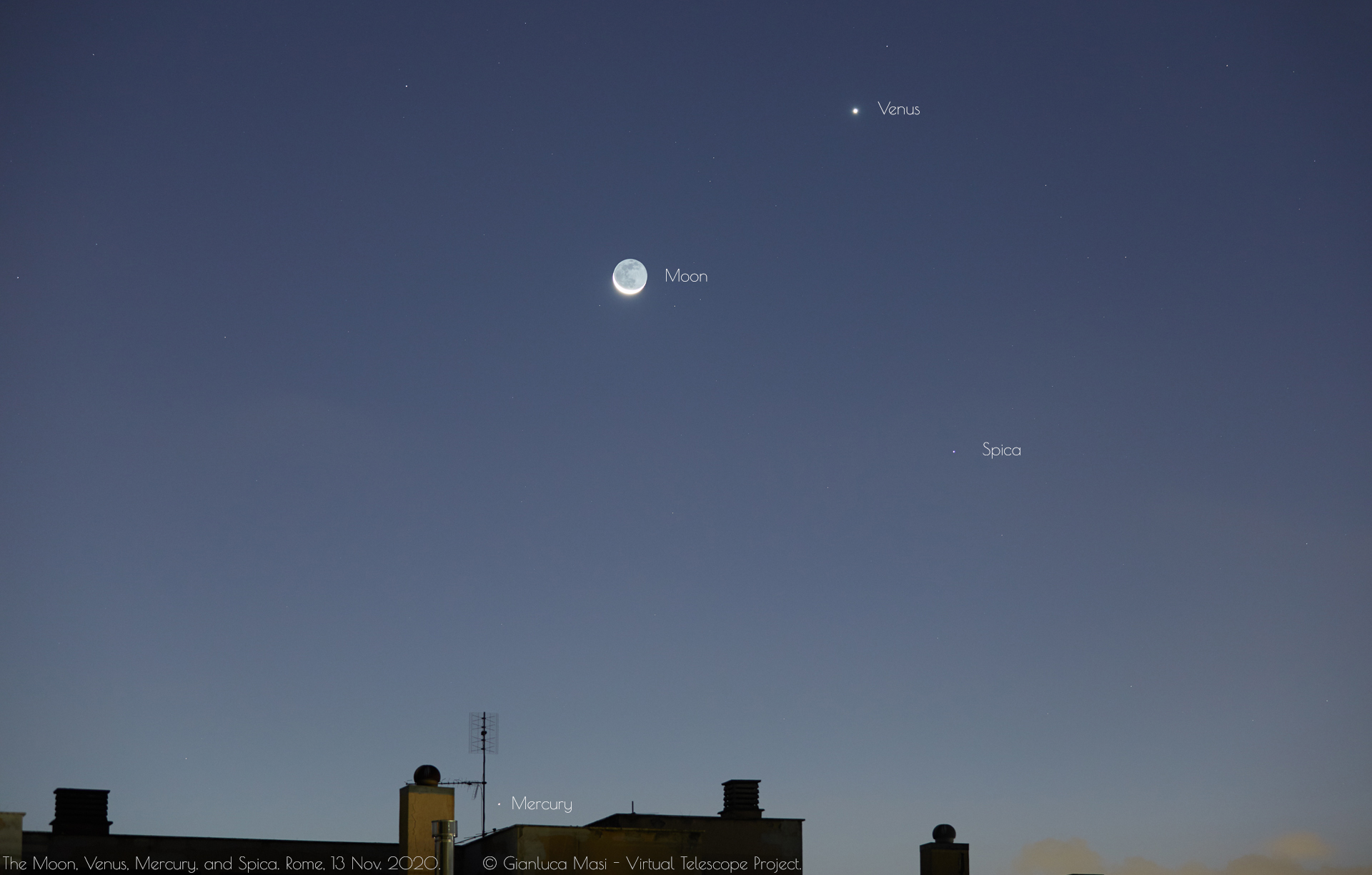 The Moon, Venus and Mercury properly labelled. 13 Nov. 2020.
