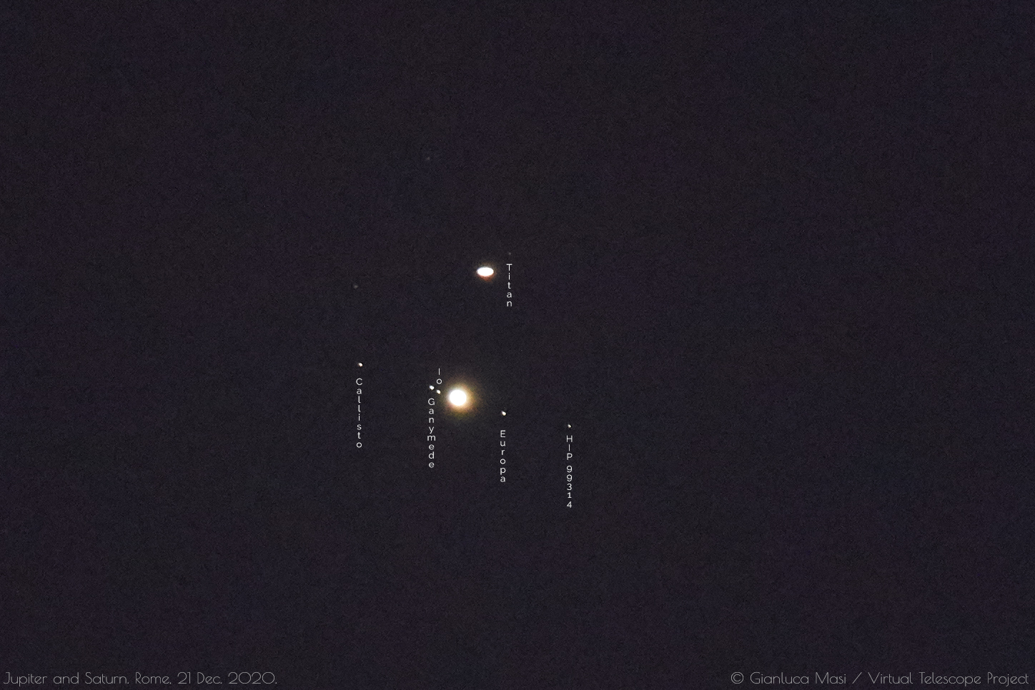 Jupiter and Saturn show their largest moons. 21 Dec. 2021.