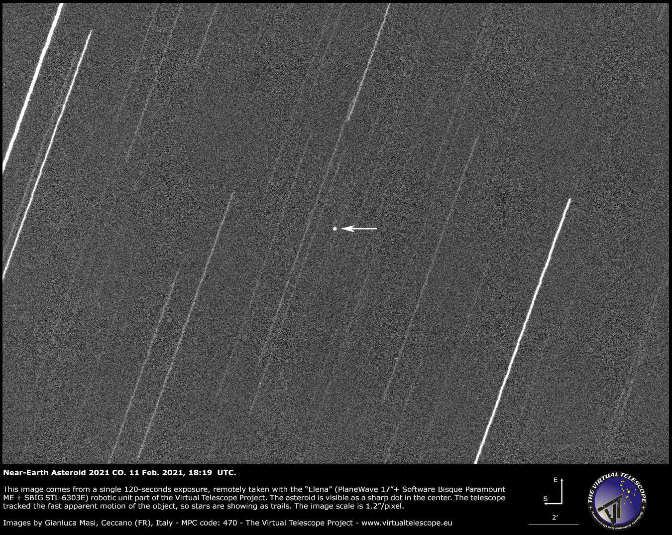 Near-Earth asteroid 2021 CO. 12 Feb. 2021.